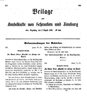 Königlich Bayerisches Kreis-Amtsblatt von Schwaben und Neuburg Mittwoch 2. August 1865