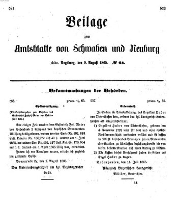 Königlich Bayerisches Kreis-Amtsblatt von Schwaben und Neuburg Mittwoch 9. August 1865