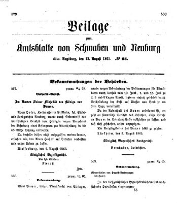 Königlich Bayerisches Kreis-Amtsblatt von Schwaben und Neuburg Samstag 12. August 1865