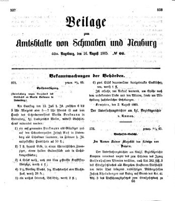 Königlich Bayerisches Kreis-Amtsblatt von Schwaben und Neuburg Mittwoch 16. August 1865