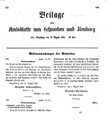 Königlich Bayerisches Kreis-Amtsblatt von Schwaben und Neuburg Samstag 19. August 1865