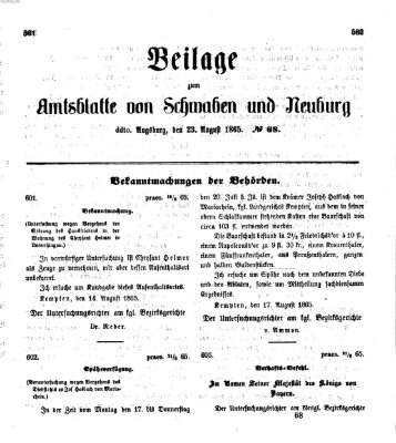 Königlich Bayerisches Kreis-Amtsblatt von Schwaben und Neuburg Mittwoch 23. August 1865