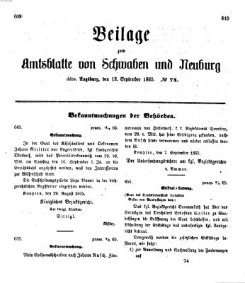 Königlich Bayerisches Kreis-Amtsblatt von Schwaben und Neuburg Mittwoch 13. September 1865