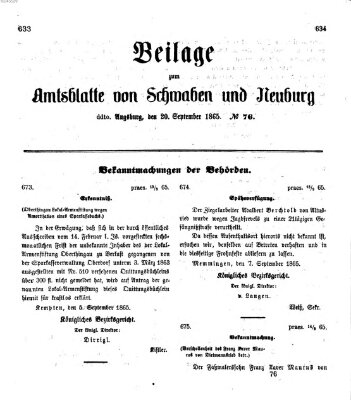 Königlich Bayerisches Kreis-Amtsblatt von Schwaben und Neuburg Mittwoch 20. September 1865