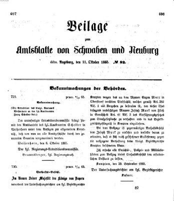 Königlich Bayerisches Kreis-Amtsblatt von Schwaben und Neuburg Mittwoch 11. Oktober 1865