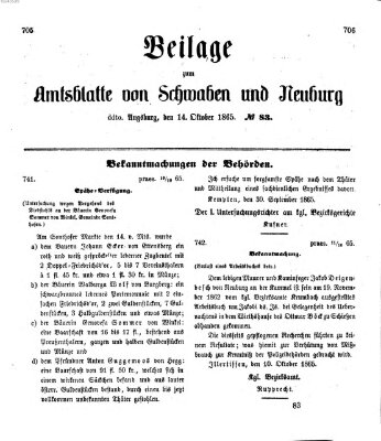 Königlich Bayerisches Kreis-Amtsblatt von Schwaben und Neuburg Samstag 14. Oktober 1865