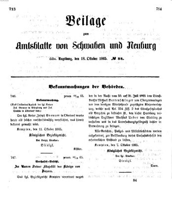 Königlich Bayerisches Kreis-Amtsblatt von Schwaben und Neuburg Mittwoch 18. Oktober 1865