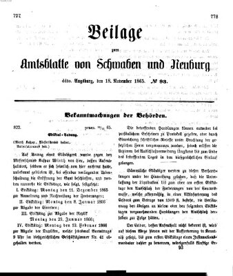 Königlich Bayerisches Kreis-Amtsblatt von Schwaben und Neuburg Samstag 18. November 1865