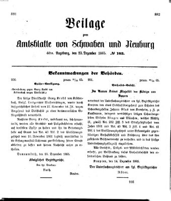 Königlich Bayerisches Kreis-Amtsblatt von Schwaben und Neuburg Samstag 23. Dezember 1865