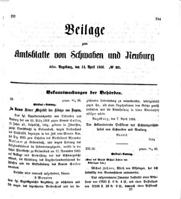 Königlich Bayerisches Kreis-Amtsblatt von Schwaben und Neuburg Samstag 14. April 1866