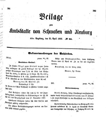 Königlich Bayerisches Kreis-Amtsblatt von Schwaben und Neuburg Mittwoch 25. April 1866