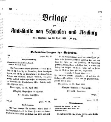 Königlich Bayerisches Kreis-Amtsblatt von Schwaben und Neuburg Samstag 28. April 1866