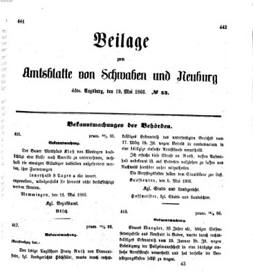 Königlich Bayerisches Kreis-Amtsblatt von Schwaben und Neuburg Samstag 19. Mai 1866