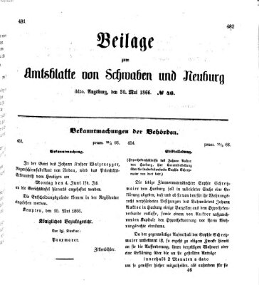 Königlich Bayerisches Kreis-Amtsblatt von Schwaben und Neuburg Mittwoch 30. Mai 1866