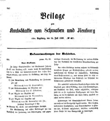 Königlich Bayerisches Kreis-Amtsblatt von Schwaben und Neuburg Samstag 14. Juli 1866