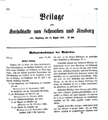 Königlich Bayerisches Kreis-Amtsblatt von Schwaben und Neuburg Mittwoch 15. August 1866