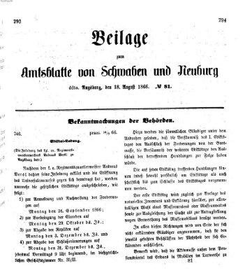 Königlich Bayerisches Kreis-Amtsblatt von Schwaben und Neuburg Samstag 18. August 1866