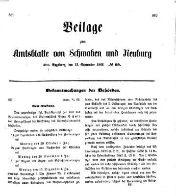 Königlich Bayerisches Kreis-Amtsblatt von Schwaben und Neuburg Mittwoch 12. September 1866