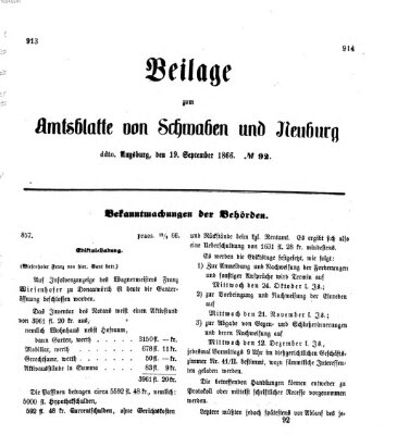 Königlich Bayerisches Kreis-Amtsblatt von Schwaben und Neuburg Mittwoch 19. September 1866