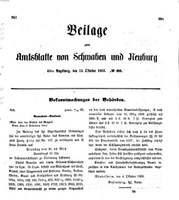 Königlich Bayerisches Kreis-Amtsblatt von Schwaben und Neuburg Samstag 13. Oktober 1866