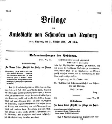 Königlich Bayerisches Kreis-Amtsblatt von Schwaben und Neuburg Mittwoch 31. Oktober 1866