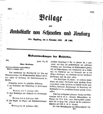 Königlich Bayerisches Kreis-Amtsblatt von Schwaben und Neuburg Samstag 3. November 1866