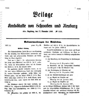 Königlich Bayerisches Kreis-Amtsblatt von Schwaben und Neuburg Samstag 17. November 1866