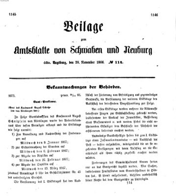 Königlich Bayerisches Kreis-Amtsblatt von Schwaben und Neuburg Mittwoch 28. November 1866