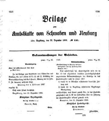 Königlich Bayerisches Kreis-Amtsblatt von Schwaben und Neuburg Samstag 22. Dezember 1866