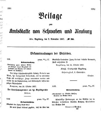 Königlich Bayerisches Kreis-Amtsblatt von Schwaben und Neuburg Samstag 2. November 1867