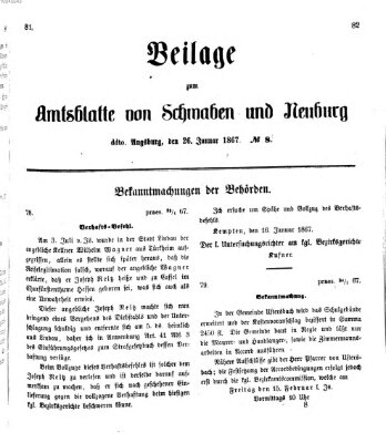 Königlich Bayerisches Kreis-Amtsblatt von Schwaben und Neuburg Samstag 26. Januar 1867