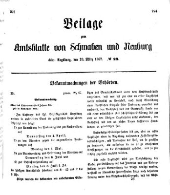 Königlich Bayerisches Kreis-Amtsblatt von Schwaben und Neuburg Mittwoch 20. März 1867