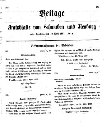 Königlich Bayerisches Kreis-Amtsblatt von Schwaben und Neuburg Mittwoch 10. April 1867