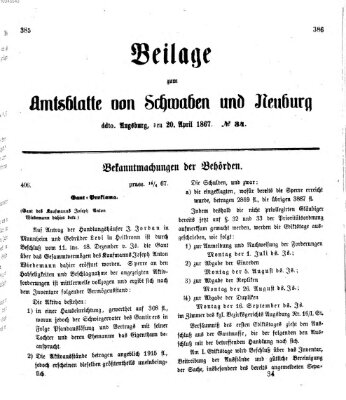 Königlich Bayerisches Kreis-Amtsblatt von Schwaben und Neuburg Samstag 20. April 1867