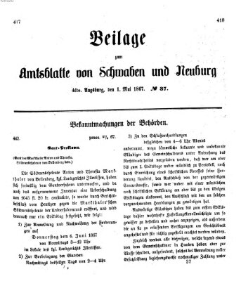 Königlich Bayerisches Kreis-Amtsblatt von Schwaben und Neuburg Mittwoch 1. Mai 1867