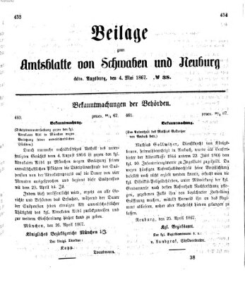 Königlich Bayerisches Kreis-Amtsblatt von Schwaben und Neuburg Samstag 4. Mai 1867