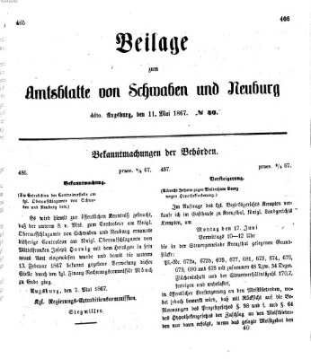 Königlich Bayerisches Kreis-Amtsblatt von Schwaben und Neuburg Samstag 11. Mai 1867