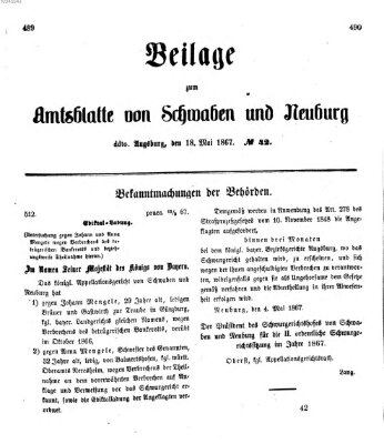 Königlich Bayerisches Kreis-Amtsblatt von Schwaben und Neuburg Samstag 18. Mai 1867