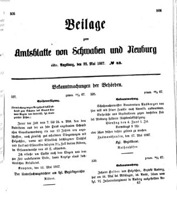 Königlich Bayerisches Kreis-Amtsblatt von Schwaben und Neuburg Mittwoch 22. Mai 1867