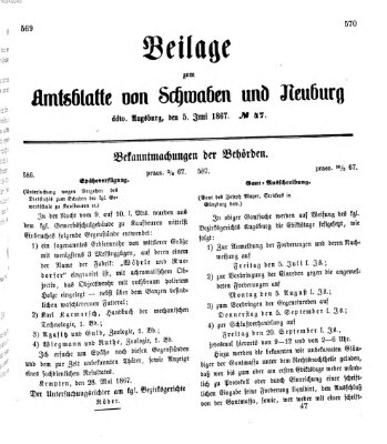 Königlich Bayerisches Kreis-Amtsblatt von Schwaben und Neuburg Mittwoch 5. Juni 1867