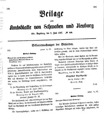 Königlich Bayerisches Kreis-Amtsblatt von Schwaben und Neuburg Samstag 8. Juni 1867