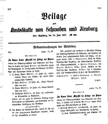 Königlich Bayerisches Kreis-Amtsblatt von Schwaben und Neuburg Samstag 15. Juni 1867