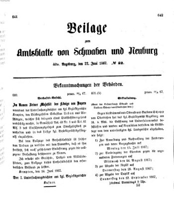 Königlich Bayerisches Kreis-Amtsblatt von Schwaben und Neuburg Samstag 22. Juni 1867