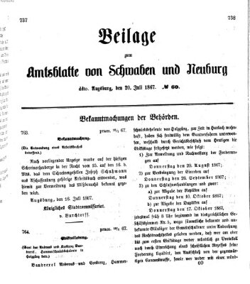 Königlich Bayerisches Kreis-Amtsblatt von Schwaben und Neuburg Samstag 20. Juli 1867