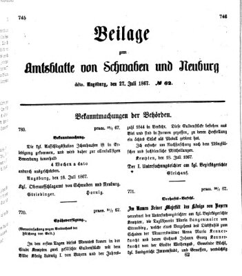 Königlich Bayerisches Kreis-Amtsblatt von Schwaben und Neuburg Samstag 27. Juli 1867