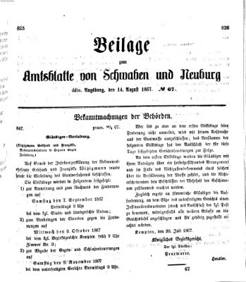 Königlich Bayerisches Kreis-Amtsblatt von Schwaben und Neuburg Mittwoch 14. August 1867