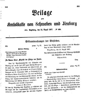 Königlich Bayerisches Kreis-Amtsblatt von Schwaben und Neuburg Mittwoch 21. August 1867