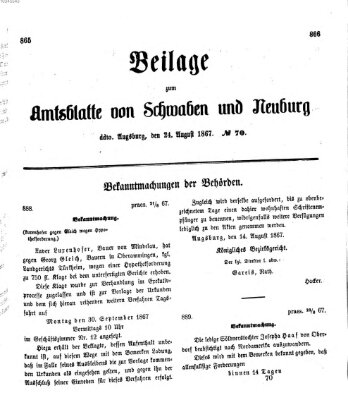 Königlich Bayerisches Kreis-Amtsblatt von Schwaben und Neuburg Samstag 24. August 1867