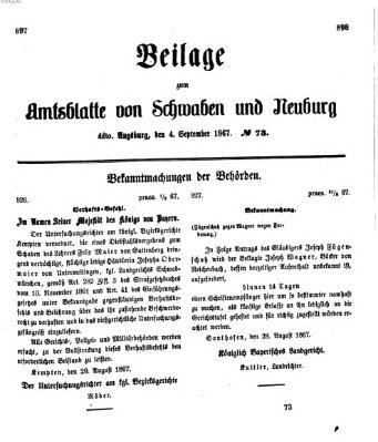 Königlich Bayerisches Kreis-Amtsblatt von Schwaben und Neuburg Mittwoch 4. September 1867