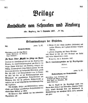 Königlich Bayerisches Kreis-Amtsblatt von Schwaben und Neuburg Samstag 7. September 1867